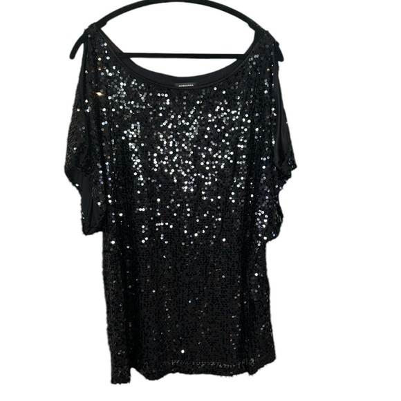 Adrianna Papell Black sequin formal cold shoulder plus size blouse top 3X - Picture 1 of 13